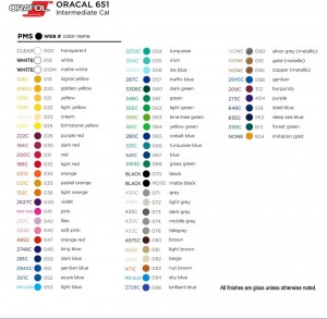 Oracal 651 Vinyl Color Chart