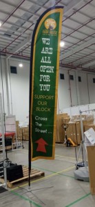 SALE 14ft Feather 2 sided graphic and X base